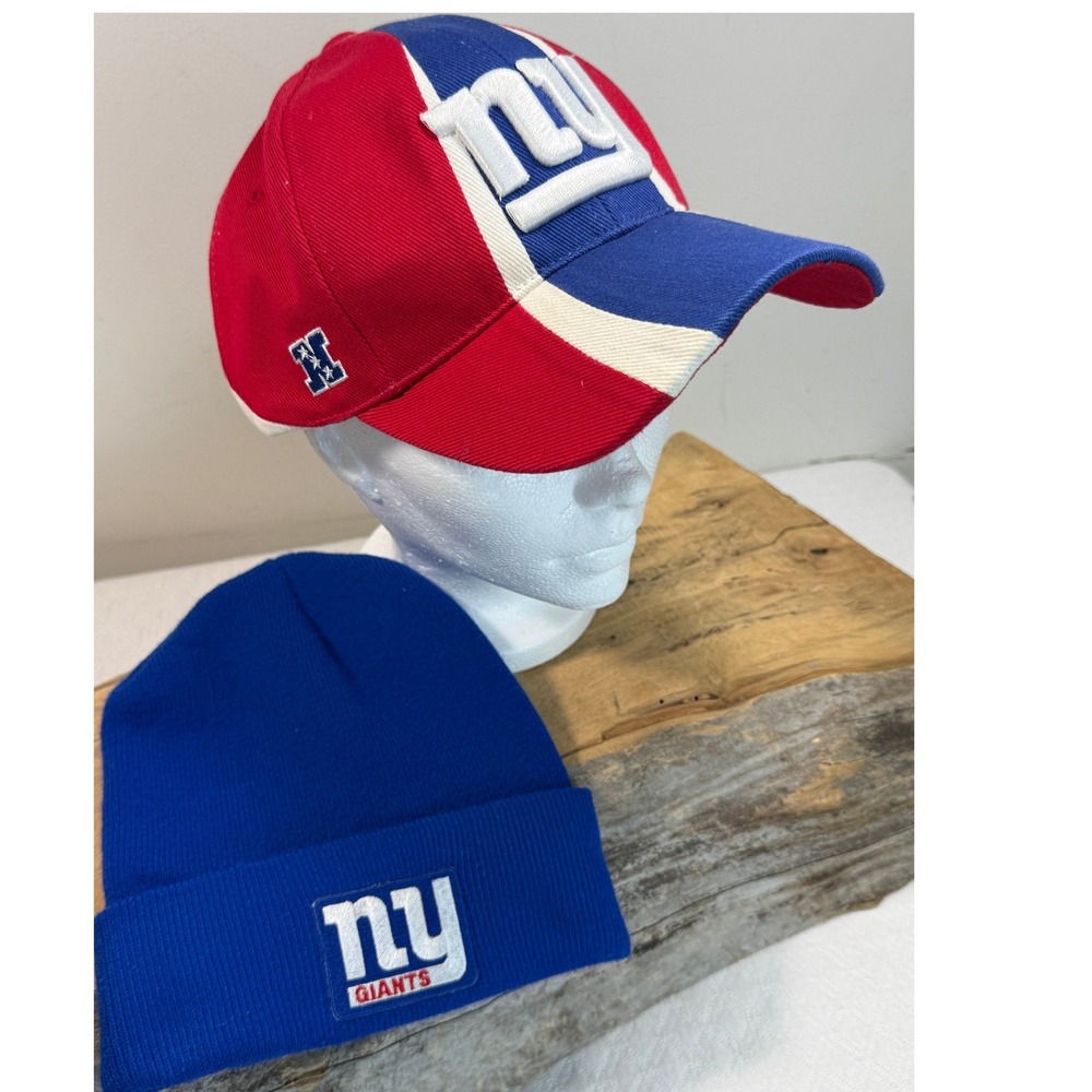 Reebok NFL New York Giants Hat Beanie Set Mens Red Blue Adjustable Cap Knit Hat